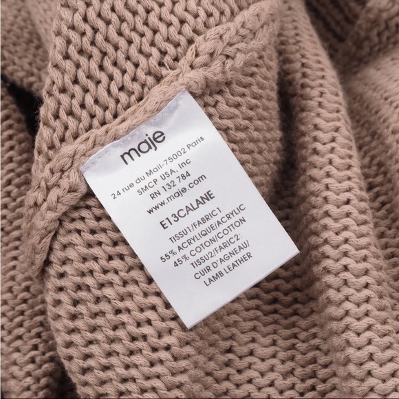 Maje Alane Knit Beige Cardigan with Lamb Leather Sleeves - Picture 6 of 6